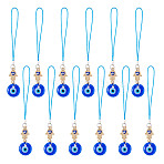 12Pcs Transparent Glass Pendant Decorations, with Evil Eye Alloy Enamel Connector Charm, Blue, 110mm(HJEW-GO00021)