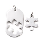 Non-Tarnish 304 Stainless Steel Pendants Set, with Jump Ring, Oval & Puzzle, Stainless Steel Color, 21.5~38.5x17~22x2mm, Hole: 5~6mm, 2pcs/set(STAS-D179-10P)