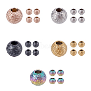 SUNNYCLUE 25Pcs 5 Colors Vacuum Plating 304 Stainless Steel Textured Beads, Round, Mixed Color, 5x4mm, Hole: 2mm, 5pcs/color(STAS-SC0002-71)