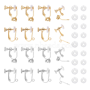 16Pcs 4 Styles 304 Stainless Steel Findings Converter, for Non-Pierced Ears, with Loops and 32Pcs Silicone Clip on Earring Pads, Golden & Stainless Steel Color, 14~17.5x12.7~18x5mm, Hole: 1.8mm, 4Pcs/style(STAS-UN0053-23)