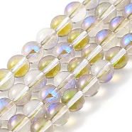 Transparent Electroplate Glass Beads Strands, Pearl Luster Plated, Round, Olive, 6mm, Hole: 0.8mm, about 67pcs/strand, 14.84~15.16''(37.7~38.5cm)(GLAA-T032-T6mm-C07)