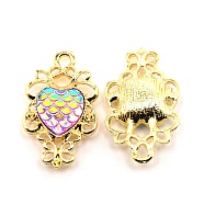Alloy Pendants, with Resin, Light Gold, Heart, Violet, 26x15.5x3.5mm, Hole: 2.5mm(PALLOY-WH0088-63C)