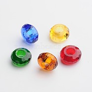 76 Faceted Glass European Beads, Large Hole Beads, No Metal Core, Rondelle, Mixed Color, 14x7mm, Hole: 5.5mm(GPDL-F007-M)