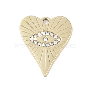 304 Stainless Steel Pendants, with Rhinestone, Real 14K Gold Plated, Heart with Eye Charm, Crystal, 18x15x1.5mm, Hole: 1.6mm(STAS-L022-109G-01)