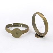 Brass Pad Ring Bases, Antique Bronze, Lead Free, Cadmium Free and Nickel Free, Adjustable, Ring: about 3mm thick, 17mm inner diameter, Tray: about 8mm in diameter(EC541-NFAB)