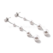 Round Plastic Pearl Beaded Long Chain Dangle Stud Earrings, 304 Stainless Steel Drop Earrings for Women, Stainless Steel Color, 93mm, Pin: 0.7mm(STAS-D179-05P)