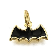 Brass Enamel Charms, with Jump Ring, Cadmium Free & Lead Free, Long-Lasting Plated, Bat Charm, Rack Plating, Real 18K Gold Plated, Black, 7x12x2mm, Hole: 3mm(KK-P295-39G)