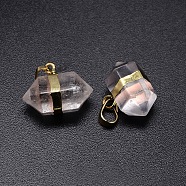 Natural Quartz Crystal Double Terminated Pointed Pendants, Rock Crystal Charms, with Golden Tone Brass Findings, Crystal, 15~17x22x13mm, Hole: 8x5mm(X-G-P049-05G)