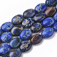 Natural Imperial Jasper Beads Strands, Dyed, Oval, Blue, 14x10x5.5mm, Hole: 1.4mm, about 28pcs/Strand, 15.35 inch(39cm)(G-S355-88C-01)