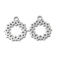 304 Stainless Steel Charms, Manual Polishing, Hollow Out Flower, Platinum, 13.5x12x1mm, Hole: 1.6mm(STAS-Q303-06P)