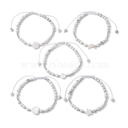 Natural Shell & Howlite Braided Bead Bracelet, Adjustable Bracelet, Mixed Shapes, Inner Diameter: 2-1/8~3-1/8 inch(5.45~8cm)(BJEW-JB09779)