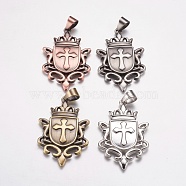 304 Stainless Steel Big Badge Pendants, Shield with Cross, Mixed Color, 56x36x4mm, Hole: 7x9mm(STAS-K171-28)