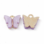 Acrylic Charms, with Light Gold Tone Alloy Finding, Butterfly Charm, Plum, 13x14x3mm, Hole: 2mm(MACR-C012-01KCG-15)