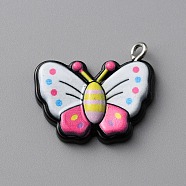 Opaque Resin Pendants, Butterfly Charms, with Platinum Tone Iron Loops, White, 19.5x27.5x9.5mm, Hole: 2mm(RESI-CJC0011-28E)