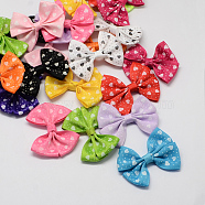 Handmade Woven Costume Accessories, Heart Printed Grosgrain Bowknot, Mixed Color, 43x56x8mm, about 200pcs/bag(WOVE-R086-M)