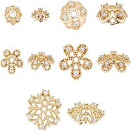 SUPERFINDINGS 10Pcs 5 Style Brass Fancy Bead Caps, with Rhinestone, Flower, Light Gold, 6.5~12.5x2~4mm, Hole: 1~2mm, 2pcs/style(KK-FH0002-46)