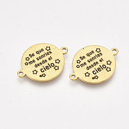 304 Stainless Steel Links, with Enamel, Flat Round with Word, Golden, 21.5x16x1mm, Hole: 1.4mm(X-STAS-S079-95F-G)