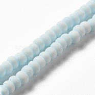 Handmade Frosted Porcelain Beads, Flat Round, Light Cyan, 4x3mm, Hole: 0.8mm, about 134pcs/strand, 15.55 inch(39.5cm)(PORC-E017-01F)