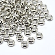 Brass Flat Round Spacer Beads, Platinum, 7x3mm, Hole: 3.5mm(KK-M085-10P-NR)