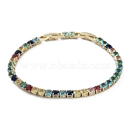 Colorful Glass Tennis Bracelet, Brass Link Chain Bracelets, Long-Lasting Plated, Golden, 6-7/8 inch(17.5cm)(BJEW-G690-07G)