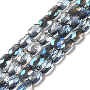 Transparent Electroplate Glass Bead Strands, Faceted, Half Rainbow Plated, Oval, Steel Blue, 7x4.5x3mm, Hole: 0.9mm, about 78~81pcs/strand, 22.83 inch(58cm)(EGLA-F150-HR02)