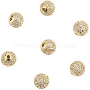 Brass Cubic Zirconia Beads, Round, Clear, Golden, 10mm, Hole: 2mm, 10pcs/box(ZIRC-NB0001-10)
