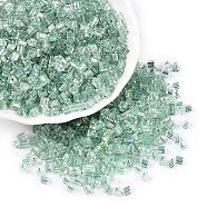 6/0 Transparent Inside Colours Glass Seed Beads, Triangle, Aquamarine, 3.5x3.5x3.5mm, Hole: 0.9mm, about 4500pcs/pound(SEED-N006-003C)