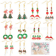 Christmas Earring Making Kit, Including Glass Beads, Santa Claus & Tree & Bowknot & Snowman Alloy Enamel Pendants, Brass Earring Hooks, Mixed Color, 194pcs/box(DIY-SC0021-83)