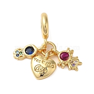 Rack Plating Brass Pave Colorful Cubic Zirconia European Dangle Charms, Girl & Boy & Heart Large Hole Pendants, Cadmium Free & Lead Free, Long-Lasting Plated, Real 18K Gold Plated, 24mm, Hole: 5mm(KK-P279-43G)