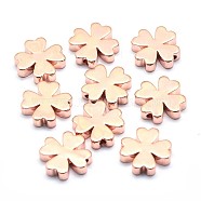 Brass Beads, Cadmium Free & Nickel Free & Lead Free, Clover, Real Rose Gold Plated, 10x10x2.5mm, Hole: 1.2mm(KK-J279-47RG-NR)