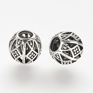 Alloy European Beads, Round, Large Hole Beads, Antique Silver, 11x9.5mm, Hole: 4mm(PALLOY-G181-05AS)