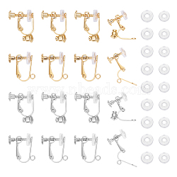 16Pcs 4 Styles 304 Stainless Steel Findings Converter, for Non-Pierced Ears, with Loops and 32Pcs Silicone Clip on Earring Pads, Golden & Stainless Steel Color, 14~17.5x12.7~18x5mm, Hole: 1.8mm, 4Pcs/style(STAS-UN0053-23)