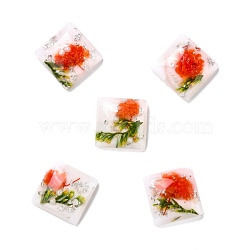 Transparent Resin Cabochons, with Flower & Gold/Silver Foil, Square, White, 16x16x6mm(CRES-P019-05F)