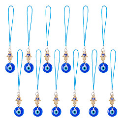 12Pcs Transparent Glass Pendant Decorations, with Evil Eye Alloy Enamel Connector Charm, Blue, 110mm(HJEW-GO00021)