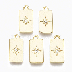 Alloy Pendants, with Crystal Rhinestone, Cadmium Free & Nickel Free & Lead Free, Rectangle with Star, Real 18K Gold Plated, 18.5x9x2mm, Hole: 1.4mm(X-PALLOY-S135-017-NR)