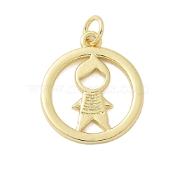 Brass Pendants, Flat Round with Kid, Rack Plating, Cadmium Free & Lead Free, Long-Lasting Plated, with Jump Ring, Real 18K Gold Plated, 22x16.5x1.5mm(KK-P293-34G)