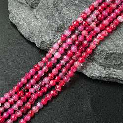 Natural Crackle Agate Bead Strands, Dyed, Faceted, Round, Hot Pink, 4mm, Hole: 1mm, about 87~90pcs/strand, 13.8~14.6 inch(X-G-R344-4mm-55)