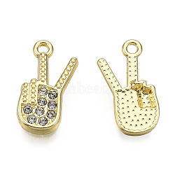 Rack Plating Alloy Charms, with Crystal Rhinestone, Cadmium Free & Nickel Free & Lead Free, Guitar, Light Gold, 18.5x10.5x2.5mm, Hole: 1.6mm(PALLOY-N155-185)