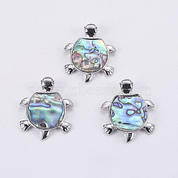 Abalone Shell/Paua Shell Pendants, with Platinum Tone Brass Bail, Tortoise, 42.5x34.5x5~6.5mm, Hole: 4.5x7mm(SSHEL-L008-14A)