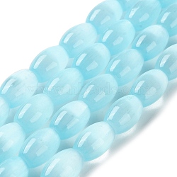 Macaron Color Natural Selenite Beads Strands, Dyed, Rice, Sky Blue, 12.5~13x8~8.5mm, Hole: 1.2mm, about 31pcs/strand, 15.35''(39cm)(G-B102-A01-06)