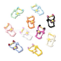 Spray Painted Alloy Spring Gate Ring, Cat Shape, Mixed Color, 35x23x6mm, Inner Diameter: 18x12mm(PALLOY-P292-03)