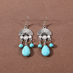 Bohemian tassel turquoise earrings, retro ethnic minority style earrings, personalized temperament, Tibetan ear accessories(JU8957-25)