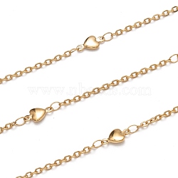 3.28 Feet 304 Stainless Steel Heart Link Cable Chains, Soldered, Golden, Link: 2.5x2x0.5mm, Heart: 10x5x2mm(X-STAS-P254-07G)