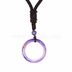 Natural Amethyst Pendant Necklaces, Ring, 19.69 inch(50cm)(PW-WG76159-02)