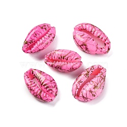 Spray Painted & Drawbench Cowrie Shell Beads, No Hole/Undrilled, Hot Pink, 18.5~23x12.5~16.5x7~8mm(SSHEL-M023-03E)