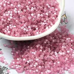 Glass Bugle Beads, Imitation Cat Eye, Cylinder, Pale Violet Red, 2x1.5mm, Hole: 1.2mm, about 125000pcs/pound(SEED-B001-03A-02)