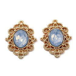 Golden Plated Alloy Oval Connector Charms, with Plastic Imitation Opalite, Light Sky Blue, 21.5x17.5x4mm, Hole: 1mm(FIND-B022-02G-04)