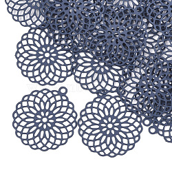 430 Stainless Steel Filigree Pendants, Spray Painted, Etched Metal Embellishments, Flower, Marine Blue, 30x27x0.3mm, Hole: 1.8mm(X-STAS-T042-02A)