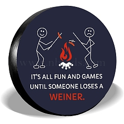 Polyester Spare Tyre Cover, with Contraction Band, Flat Round with Word It's All Fun And Games Until Sometimes Loses A Weiner, Human Pattern, 700~750mm(AJEW-WH0311-009)