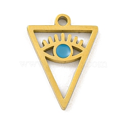 316 Surgical Stainless Steel Enamel Pendants, Triangle with Eye Charm, Golden, Deep Sky Blue, 16x12x1.5mm, Hole: 1.5mm(STAS-M073-26G)